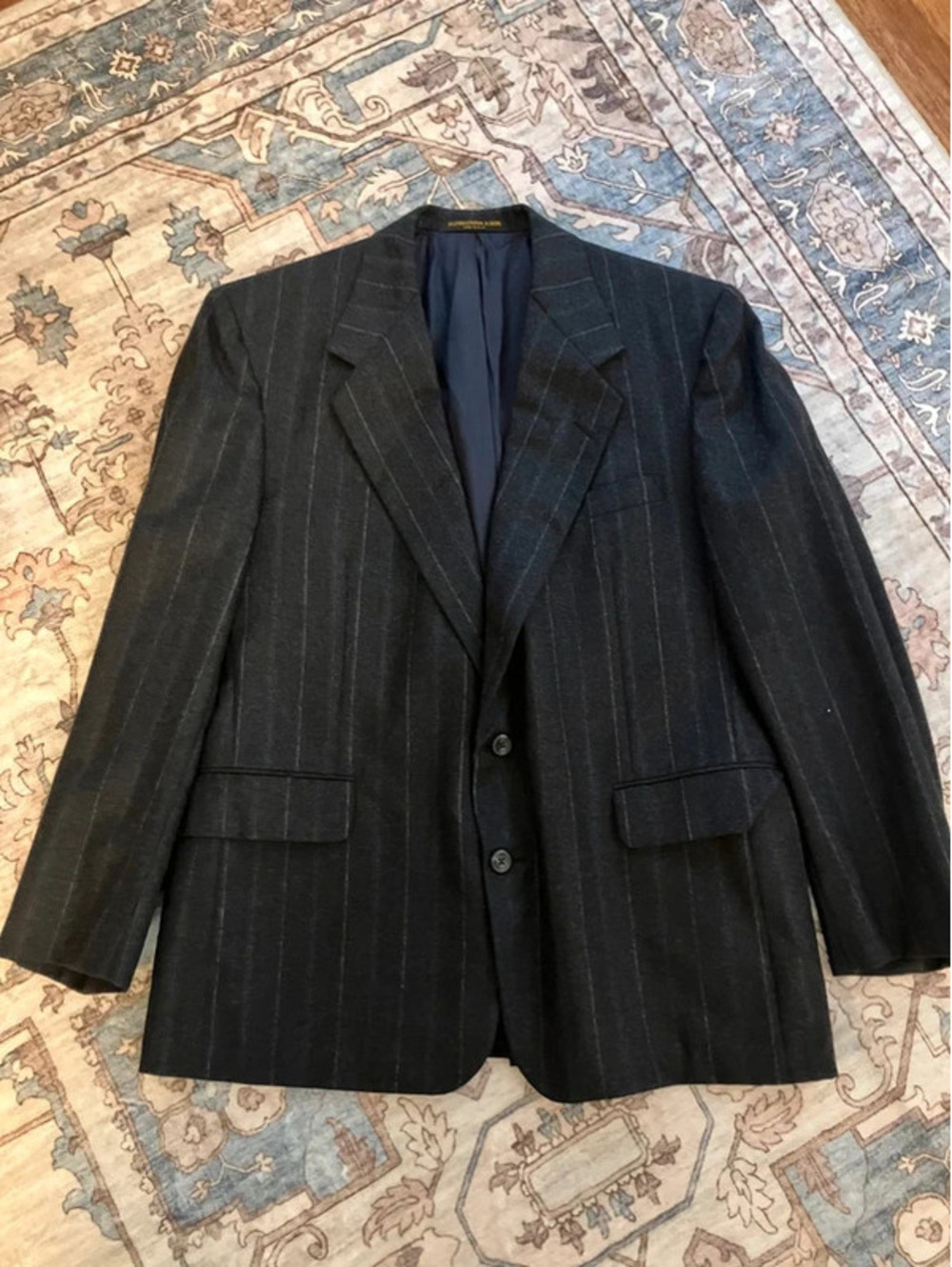 H Freeman & Son Mens 42R Sport Coat Navy Blue Chalk Stripe Wool Blazer USA Made